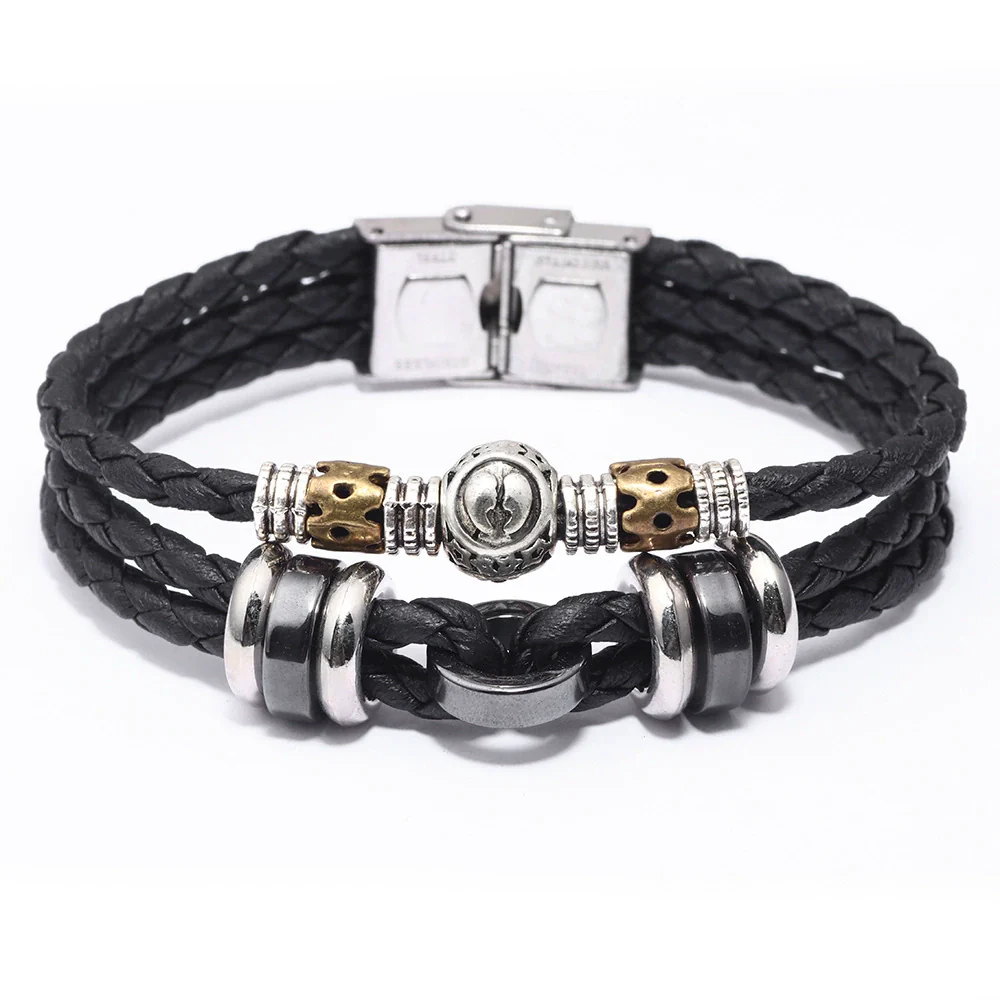 Men's Stainless Steel Buckle Cowhide Rope Woven Twelve Constellation Handmade Bracelet - Image 7