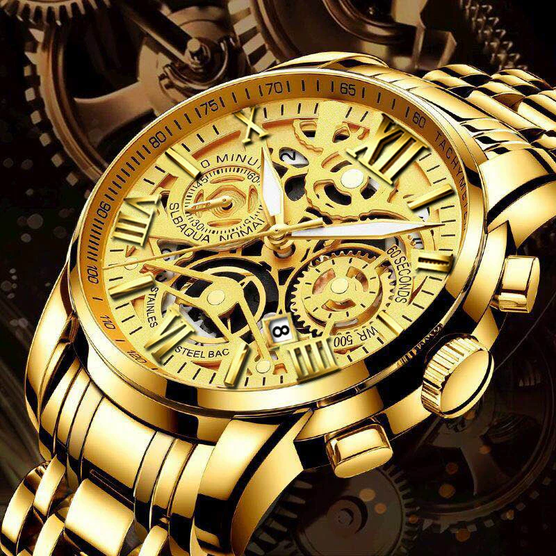Men's Stainless Steel Business Round Quartz Automatic Watch With Luminous Calendar Waterproof And Hollow Design - Image 3