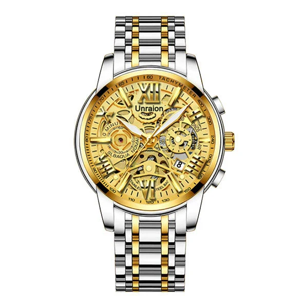 Men's Stainless Steel Business Round Quartz Automatic Watch With Luminous Calendar Waterproof And Hollow Design - Image 6