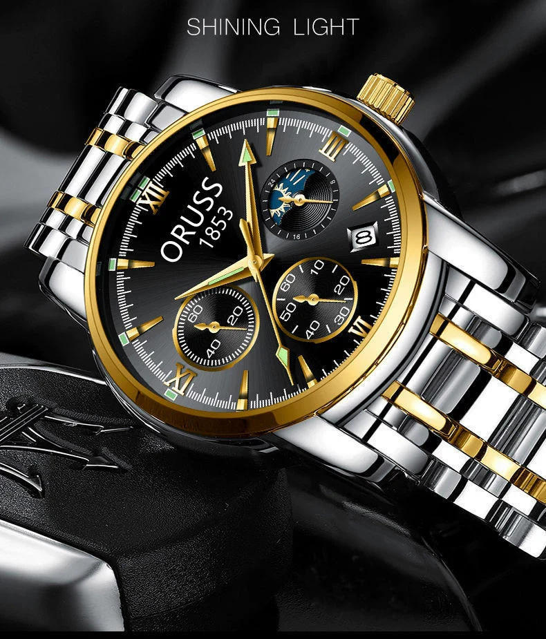 Men's Stainless Steel Business Style Rectangle Dial Automatic Movement Waterproof Luminous Watch - Image 3