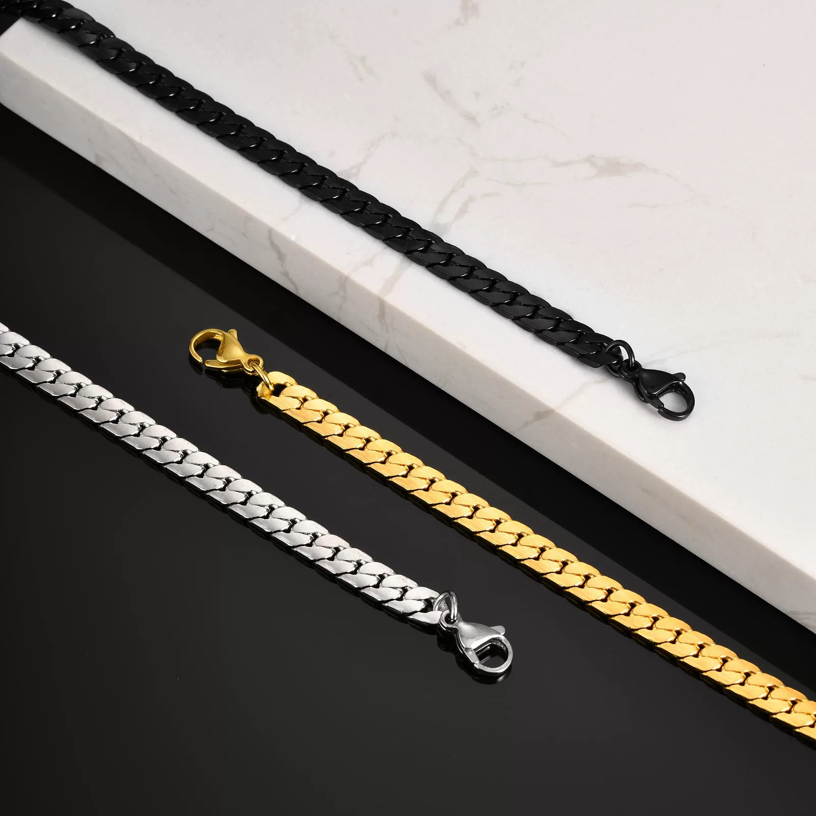 Men's Stainless Steel Flat Foursided Chain Bracelet Fashion Style - Image 3