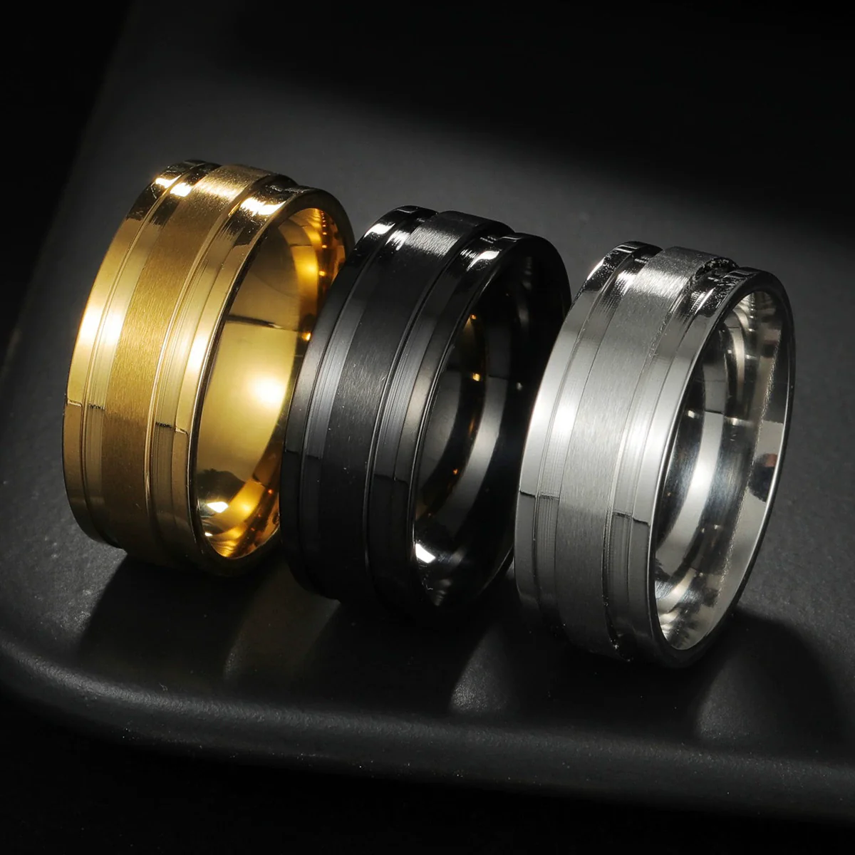 Men's Stainless Steel Geometric Ring Electroplated Nonfading Jewelry - Image 2
