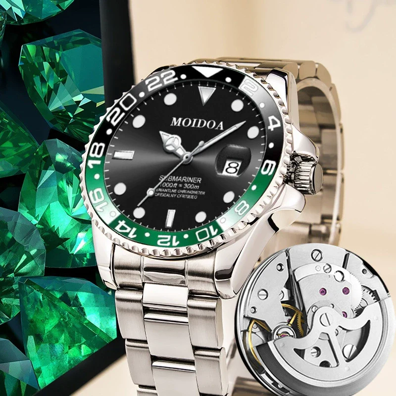 Men's Stainless Steel Imitation Automatic Mechanical Business Watch With Round Dial And Luminous Feature - Image 3