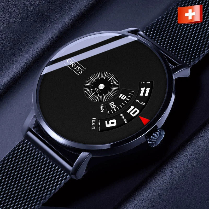Men's Stainless Steel Mesh Belt Automatic Movement Round Dial Waterproof Leisure Watch