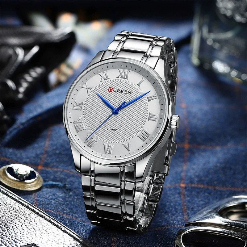 Men's Stainless Steel Quartz Watch Striped Casual Waterproof Single Folding Buckle - Image 3