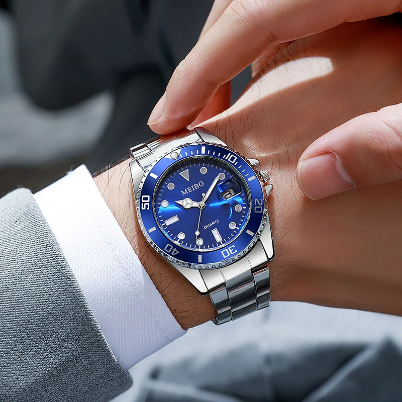 Men's Steel Band Iron Watch With Round Dial Business Style
