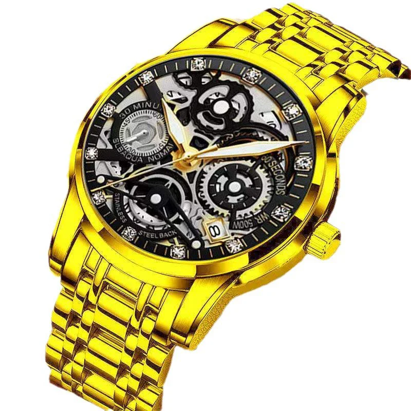Men's Steel Watch Quartz Movement Waterproof Luminous Hollow Round Dial - Image 5