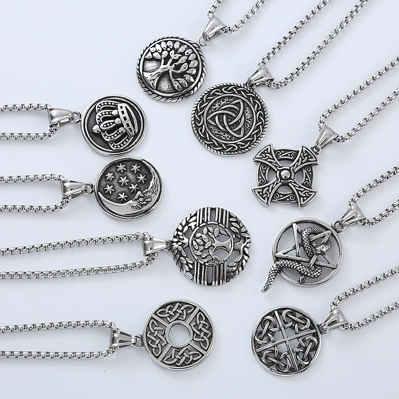 Men's Titanium Steel And Stainless Steel Retro Punk Style Geometric Tree Of Life Round Pendant Necklace Jewelry With Polishing Treatment - Image 5