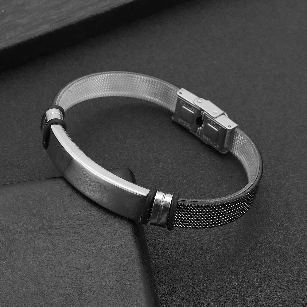 Men's Titanium Steel Bracelet With Engraved Logo And Electroplating - Image 2