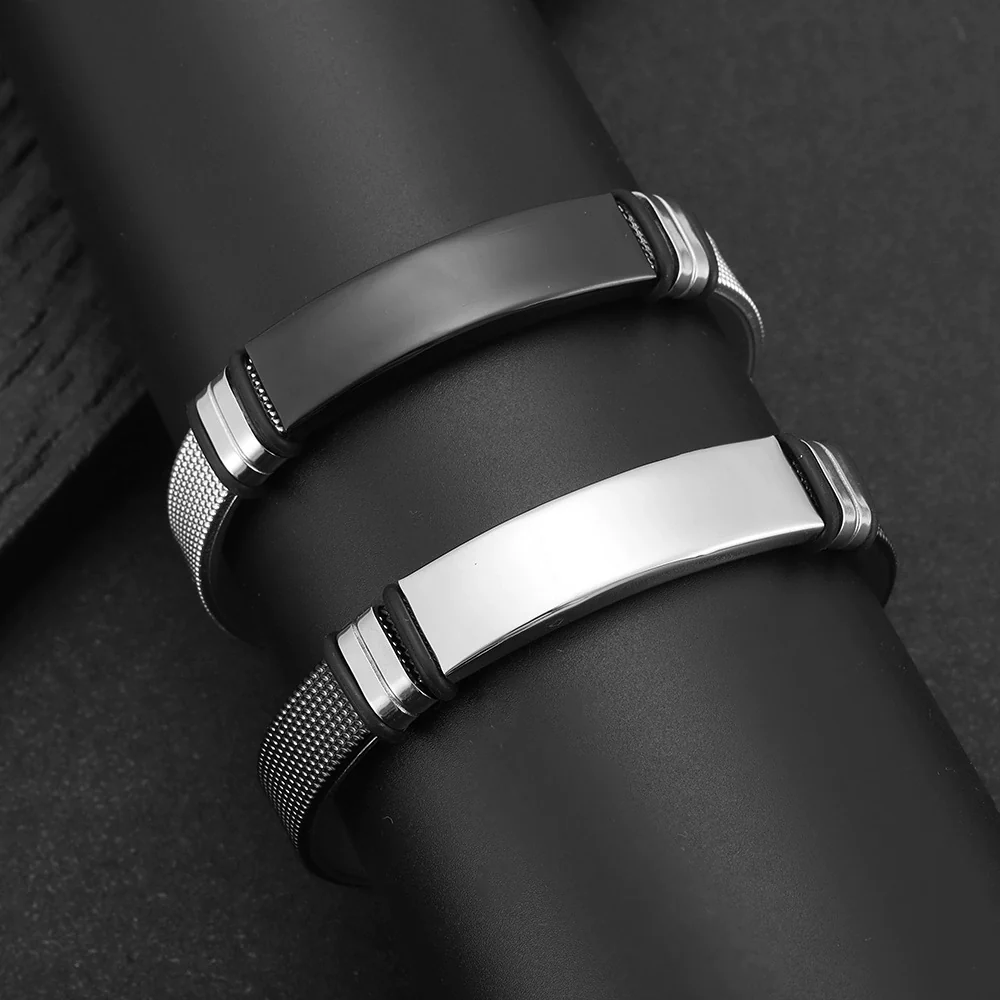 Men's Titanium Steel Bracelet With Engraved Logo And Electroplating - Image 4