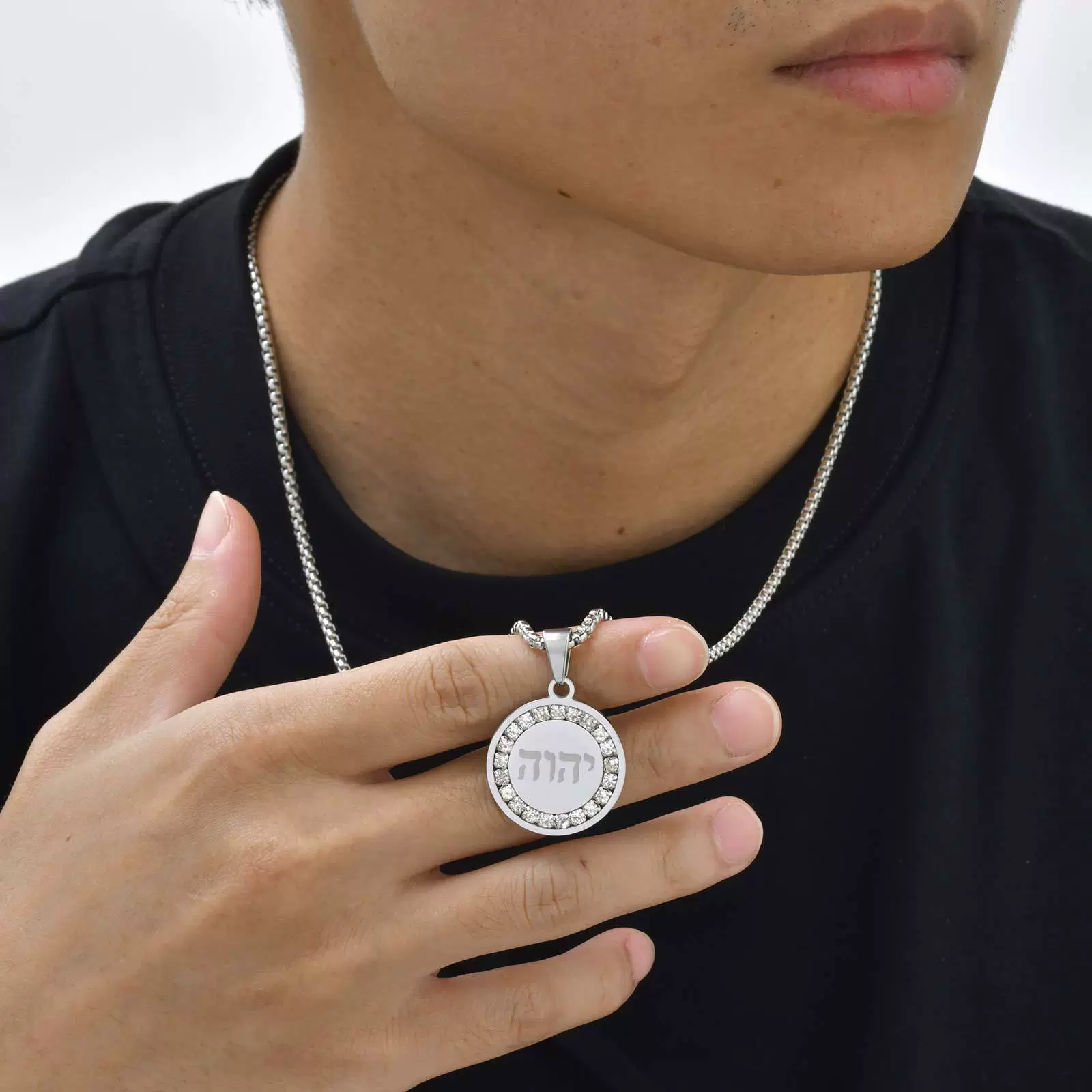 Men's Titanium Steel Geometric Medallion Pendant Necklace With Polish Finish And Regular Chain - Image 4