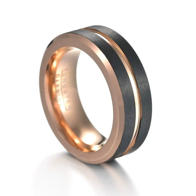 Men's Titanium Steel Geometric Ring Electroplated Twocolor Rose Gold Black - Image 4