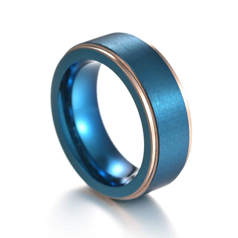 Men's Titanium Steel Ring Geometric Blue Gold Twocolor Vacuum Electroplated Brushed - Image 5