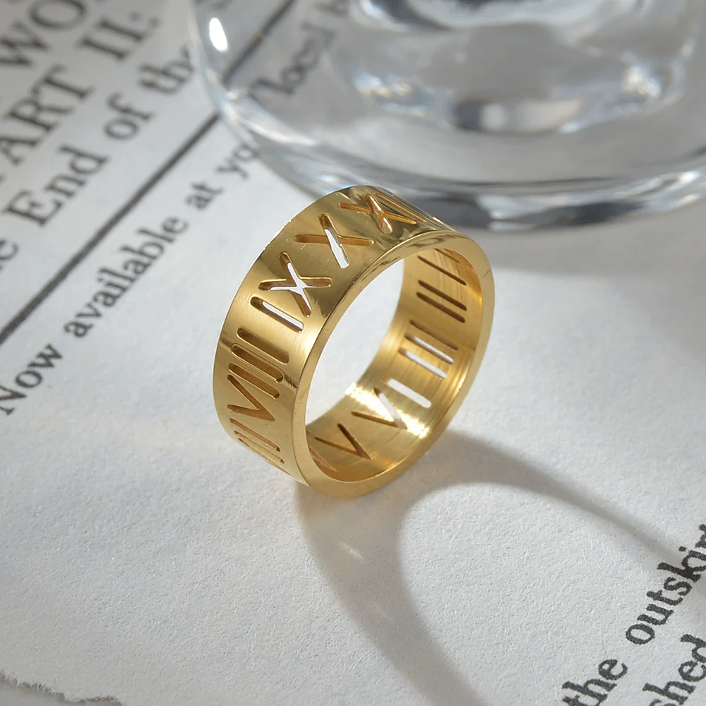 Men's Titanium Steel Ring With Cut Out Roman Numeral Pattern And Furnace Vacuum Electroplating - Image 3