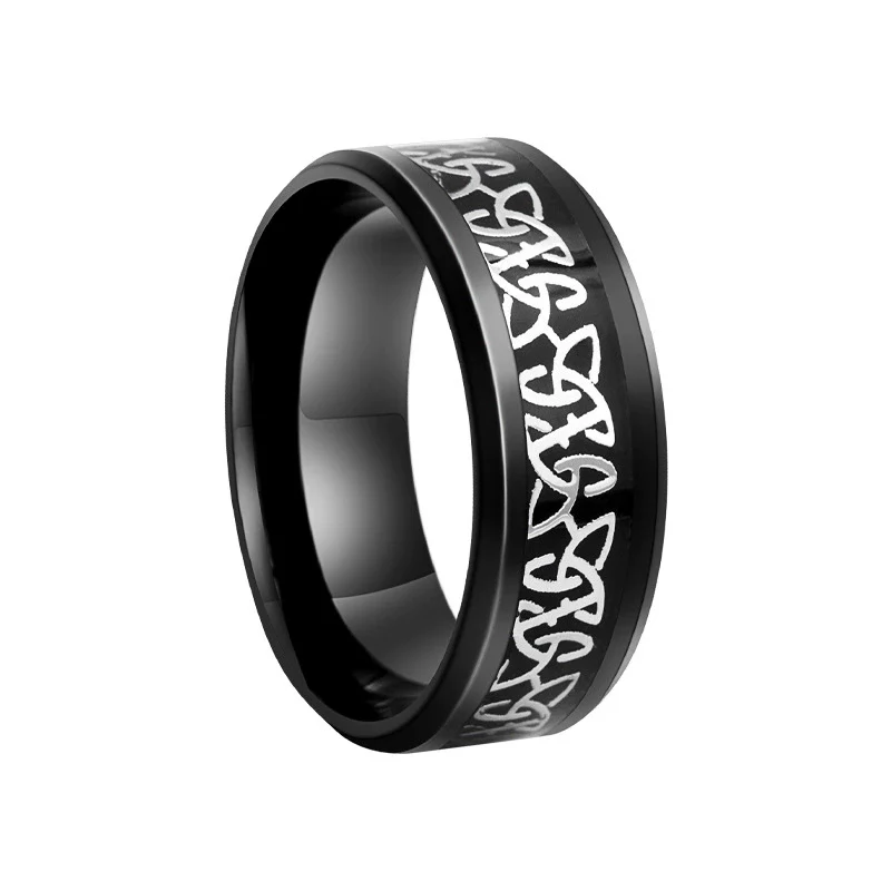 Men's Titanium Steel Ring With Geometric Pattern And Dripping Oil Treatment - Image 8