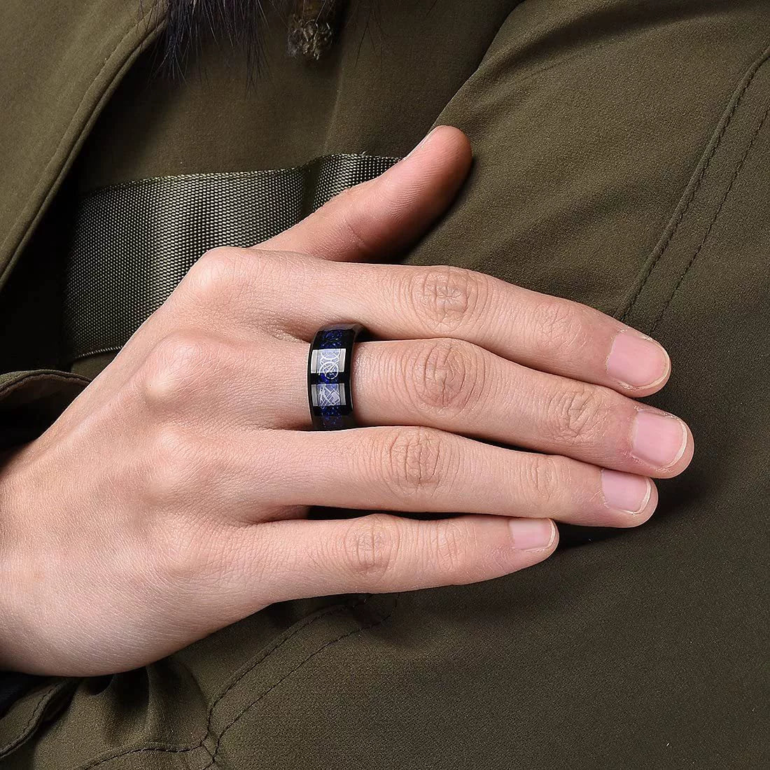 Men's Titanium Steel Rotating Ring With Geometric Pattern For Black Suit Electroplated - Image 3
