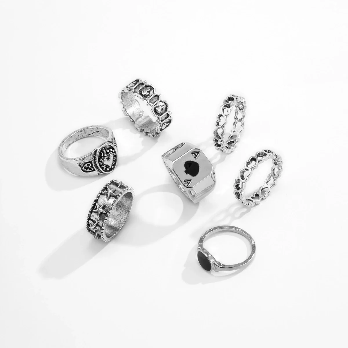 Men's Trendy Alloy Geometric Hollow Drop Finger Ring Set With Electroplating - Image 3