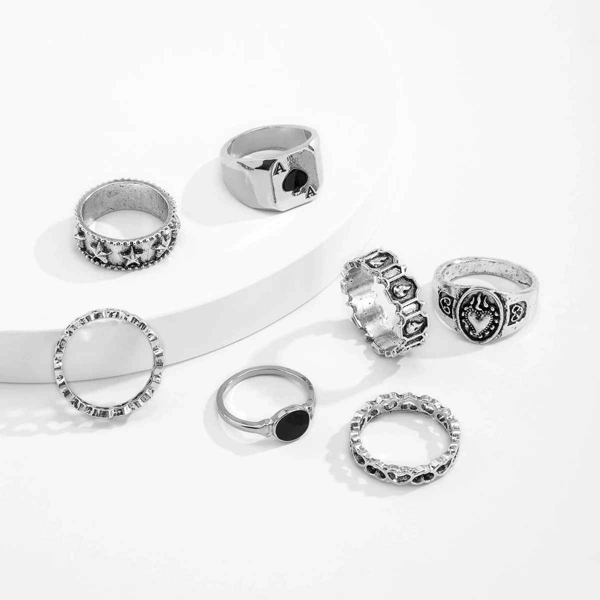 Men's Trendy Alloy Geometric Hollow Drop Finger Ring Set With Electroplating - Image 4