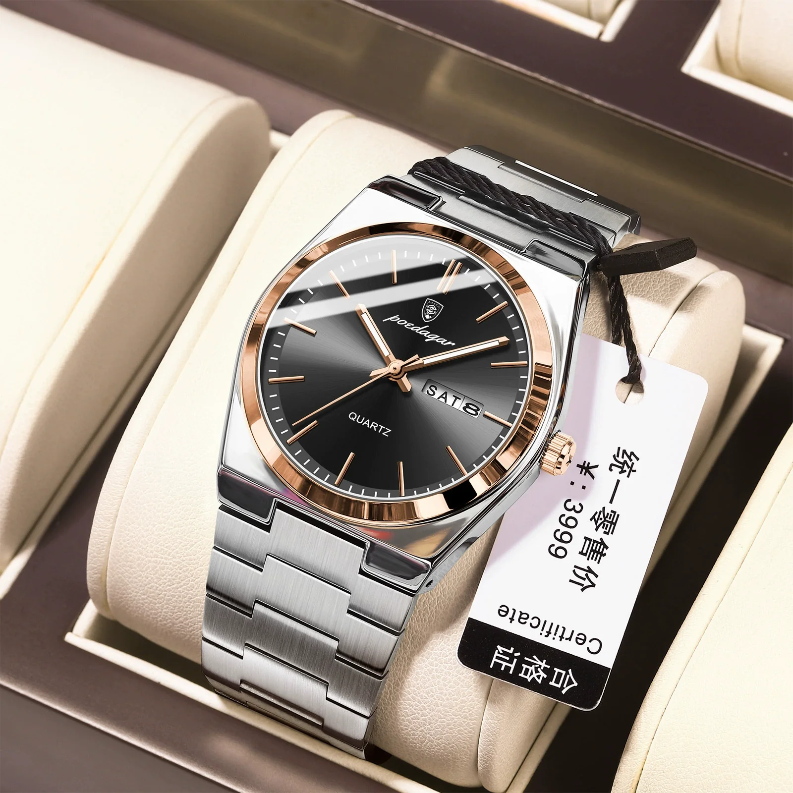 Men's Ultrathin Waterproof Luminous Quartz Watch Stainless Steel Strap Alloy Case Mineral Strengthened Glass Mirror Round Dial Leisure Style - Image 11