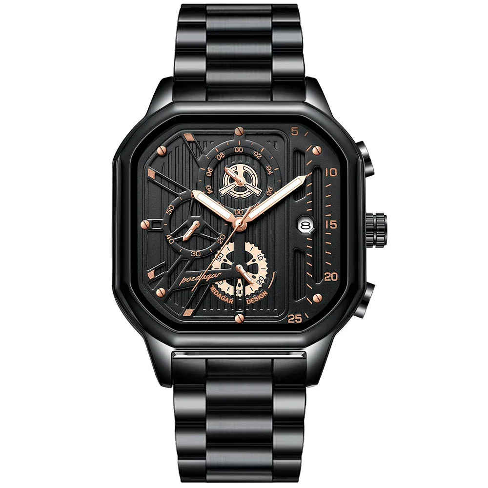 Men's Watch Alloy Stainless Steel Square Waterproof Multifunctional Luminous Movement - Image 3