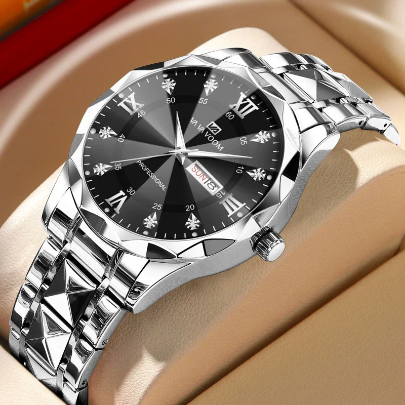 Men's Watches Metal Stainless Steel Round Business Fashion Waterproof With Calendar - Image 3