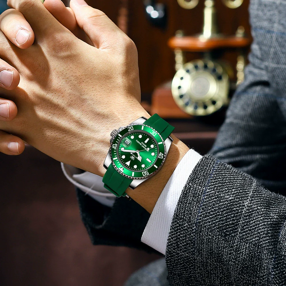 Men's Waterproof Luminous Multifunctional Quartz Watch With Silicone Strap And Alloy Case Round Dial