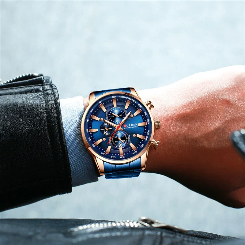 Men's Waterproof Multifunctional Leisure Watch Metal Case Stainless Steel Band Round Dial - Image 2