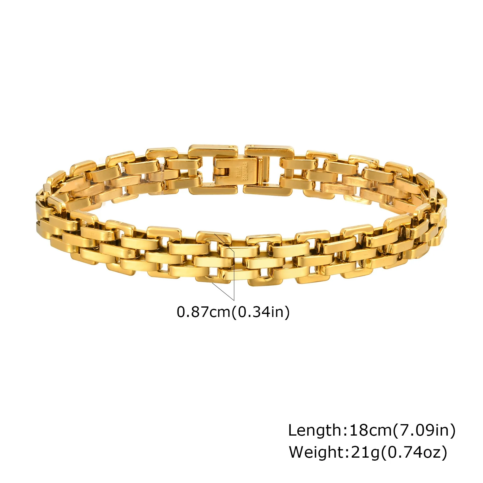 Men's Widefaced Stainless Steel Strap Gold Fashion Bracelet - Image 18