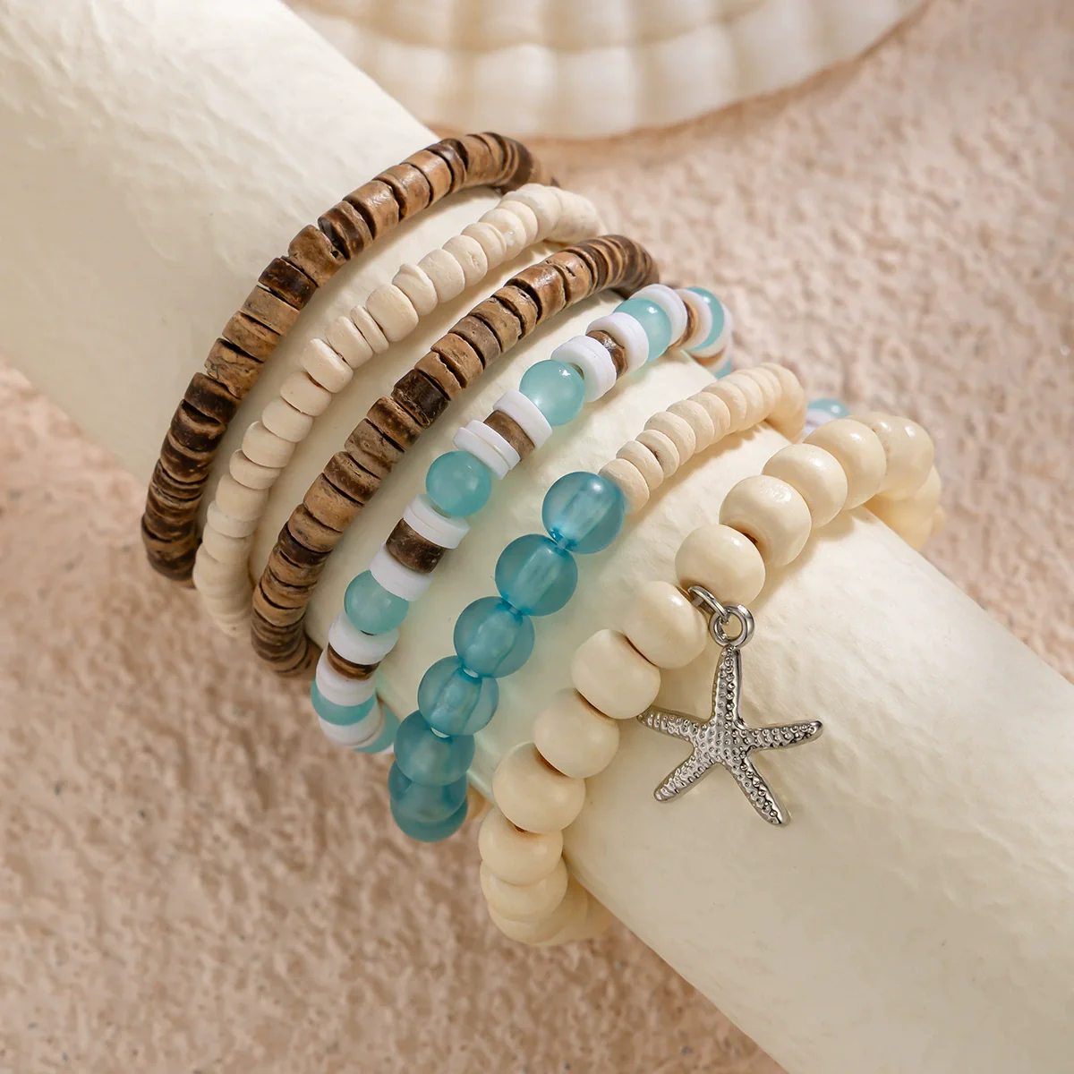 Men's Wood Coconut Shell Beaded Electroplated Bracelet Set Hiphop Trendy Highend - Image 4