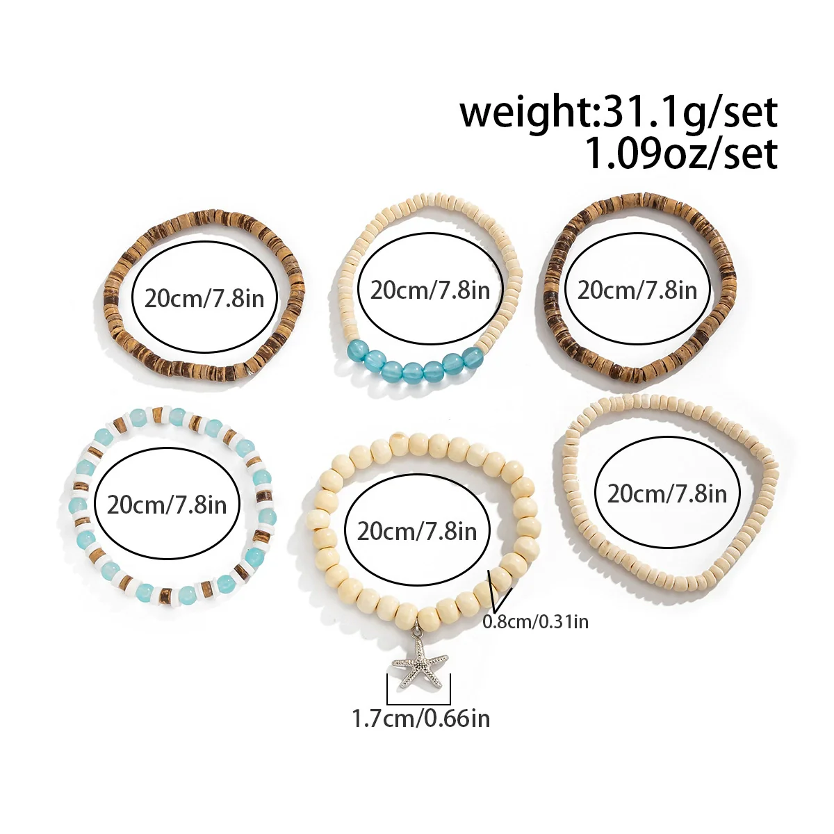 Men's Wood Coconut Shell Beaded Electroplated Bracelet Set Hiphop Trendy Highend - Image 6