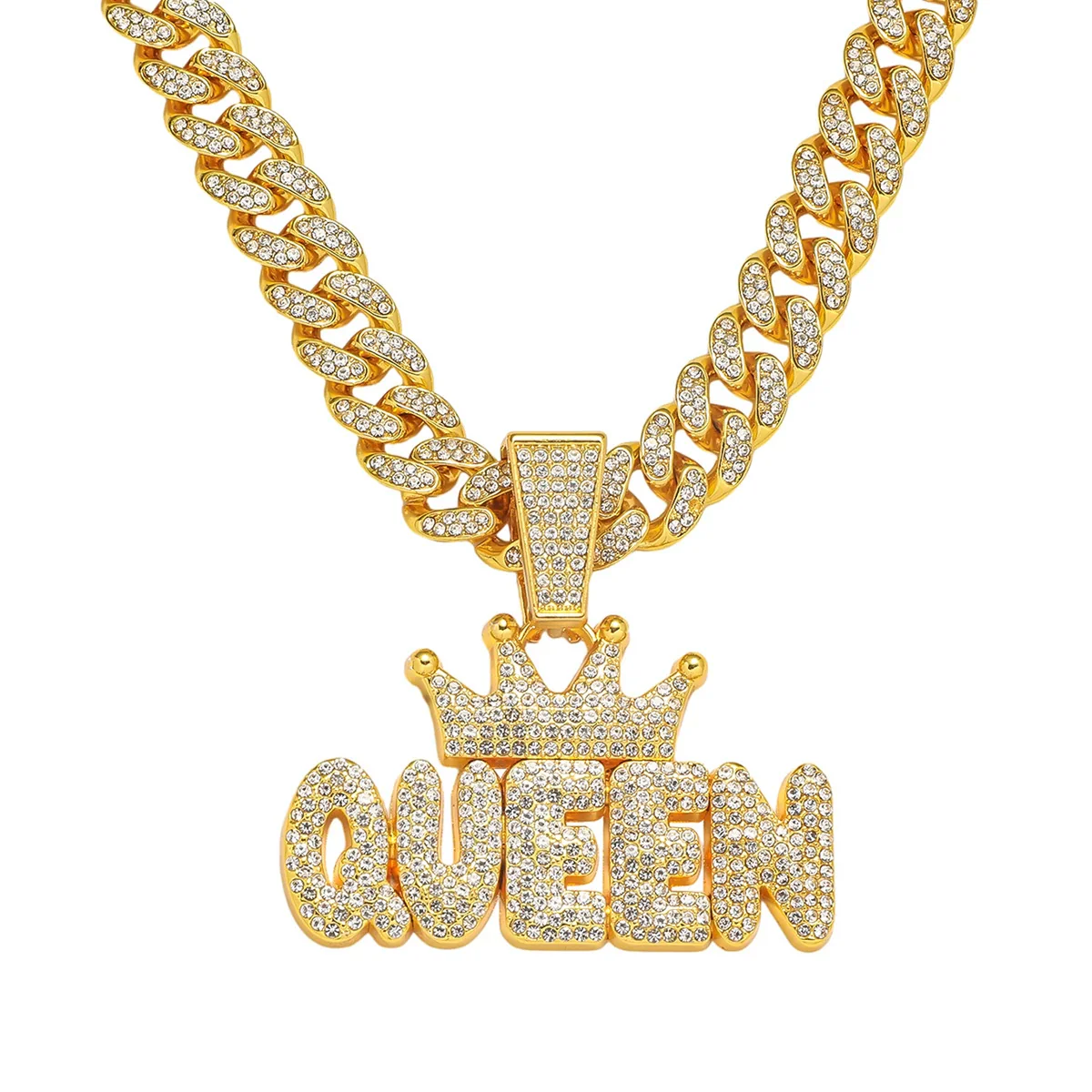Men's Zinc Alloy Cuban Chain Hiphop Style Crown Letter Pendant Necklace With Electroplating - Image 5