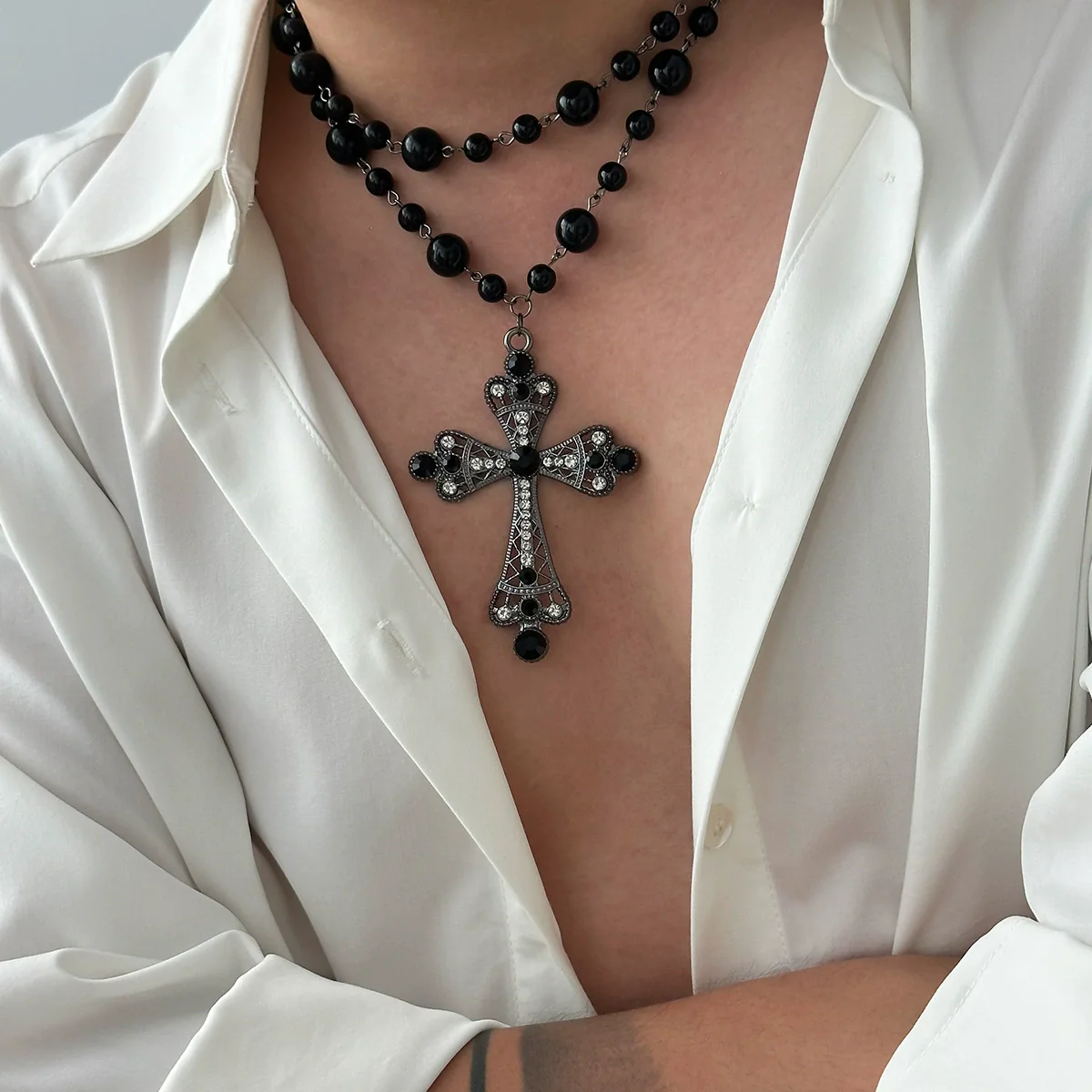 Men's Zinc Alloy Geometric Cross Handmade Necklace - Image 3