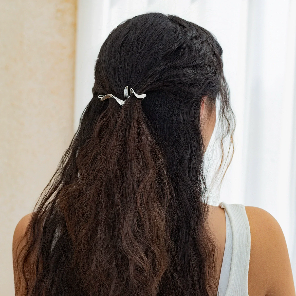 Metal Asymmetrical Geometric Square Hairpin With Electroplating For Women - Image 8