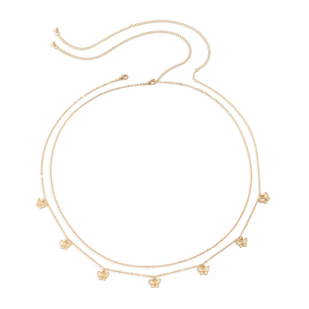 Metal Body Chain For Women With Double Circle Small Butterfly Tassel Simple Style - Image 5