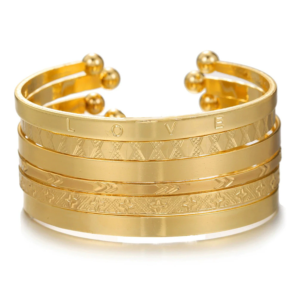 Metal Bohemian Retro Exaggerated Mix And Match Hollow Love Geometric Iron Electroplated Bracelet Jewelry - Image 37