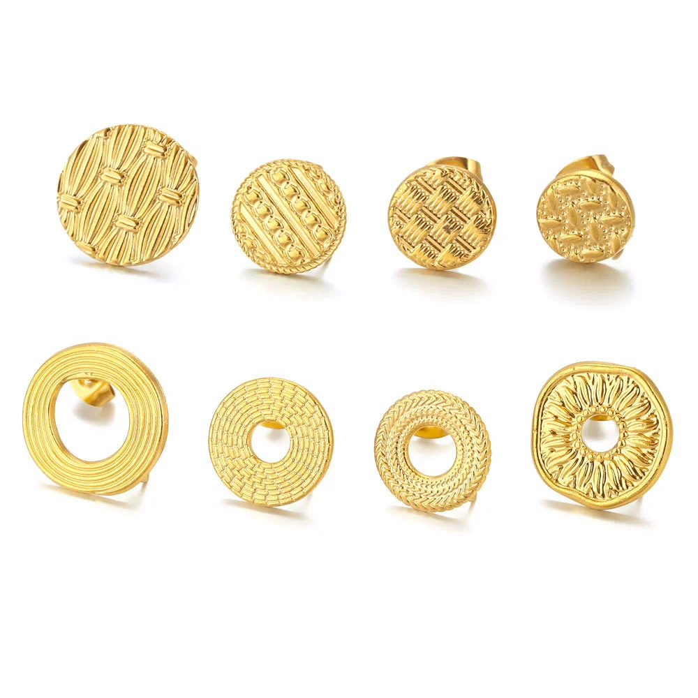 Metal Braided Threaded Round Ring Earring Accessories Gold Plated Handmade With Hirback Pattern - Image 3