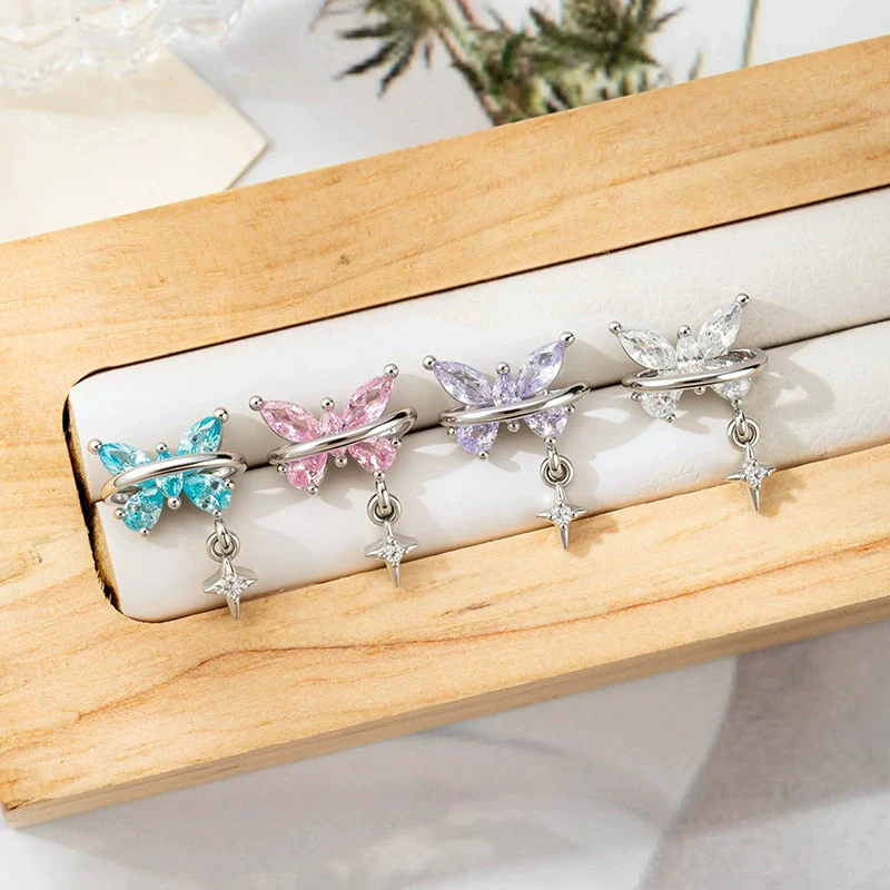 Metal Butterfly Cross Pendant Cartilage Piercing Ear Bone Nail With Zirconia For Women