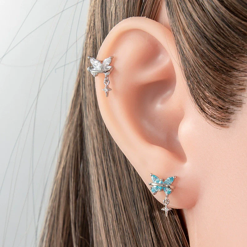 Metal Butterfly Cross Pendant Cartilage Piercing Ear Bone Nail With Zirconia For Women - Image 2