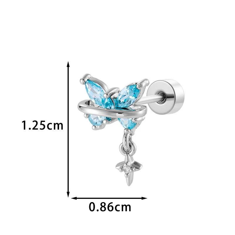 Metal Butterfly Cross Pendant Cartilage Piercing Ear Bone Nail With Zirconia For Women - Image 3