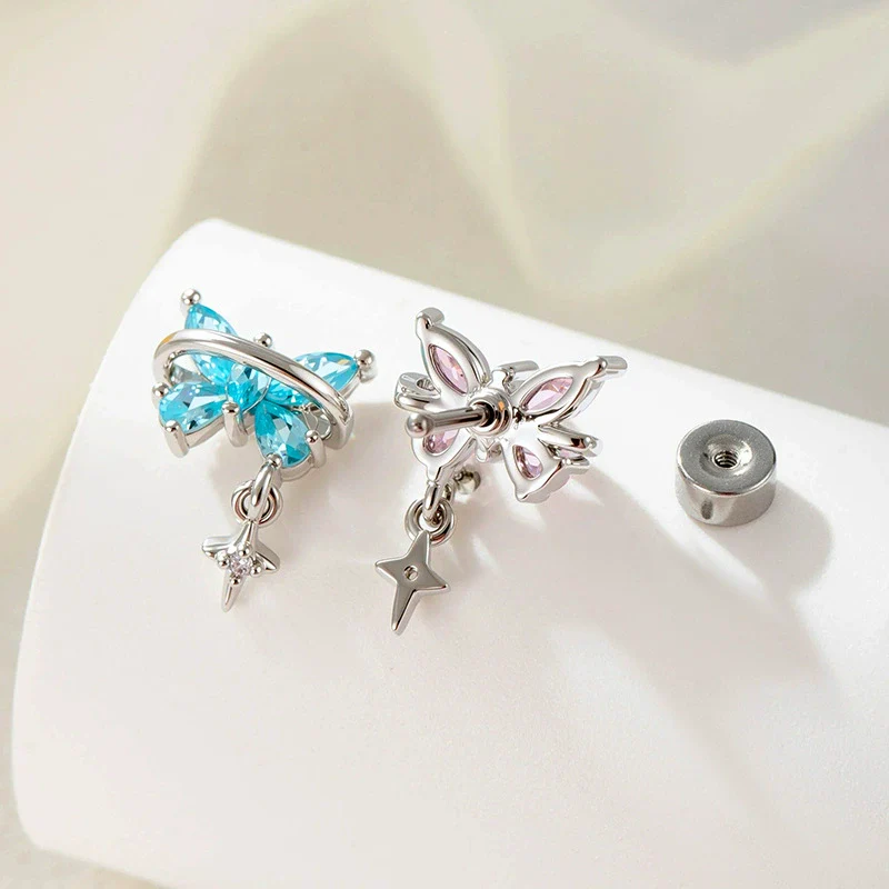 Metal Butterfly Cross Pendant Cartilage Piercing Ear Bone Nail With Zirconia For Women - Image 4