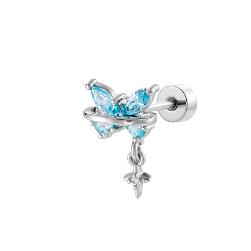 Metal Butterfly Cross Pendant Cartilage Piercing Ear Bone Nail With Zirconia For Women - Image 5