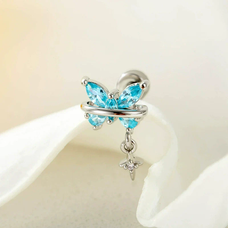 Metal Butterfly Cross Pendant Cartilage Piercing Ear Bone Nail With Zirconia For Women - Image 6