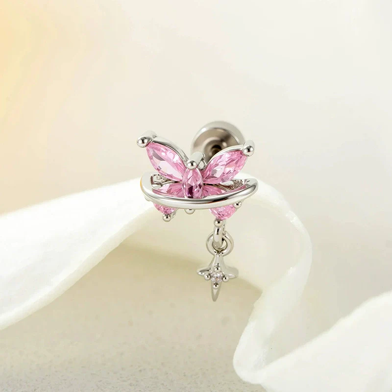 Metal Butterfly Cross Pendant Cartilage Piercing Ear Bone Nail With Zirconia For Women - Image 7