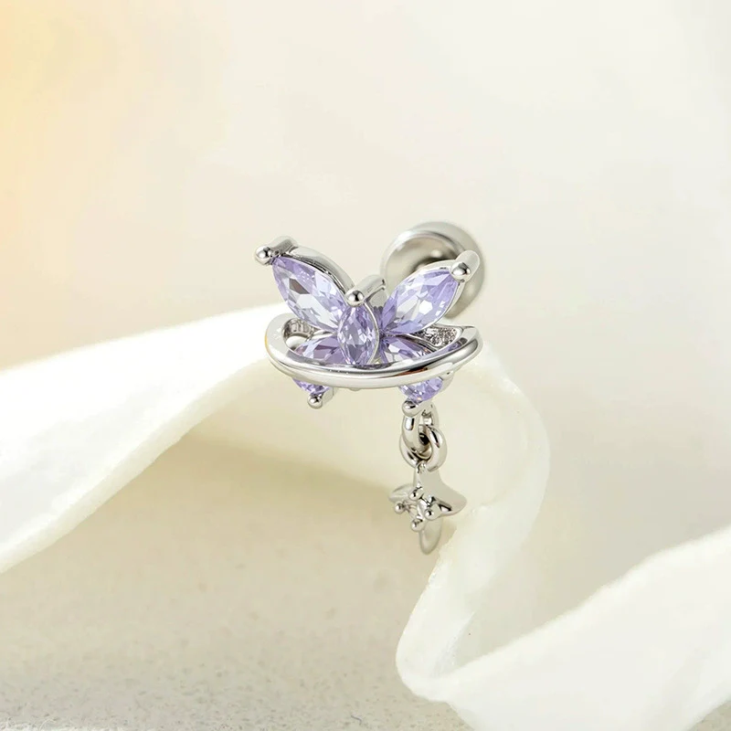 Metal Butterfly Cross Pendant Cartilage Piercing Ear Bone Nail With Zirconia For Women - Image 8