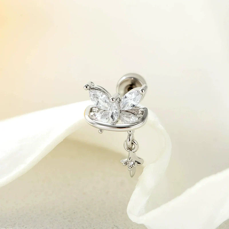 Metal Butterfly Cross Pendant Cartilage Piercing Ear Bone Nail With Zirconia For Women - Image 9