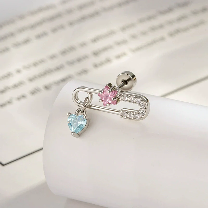 Metal Clip Heart Pendant Cartilage Earrings For Women With Zirconia Fashion Style