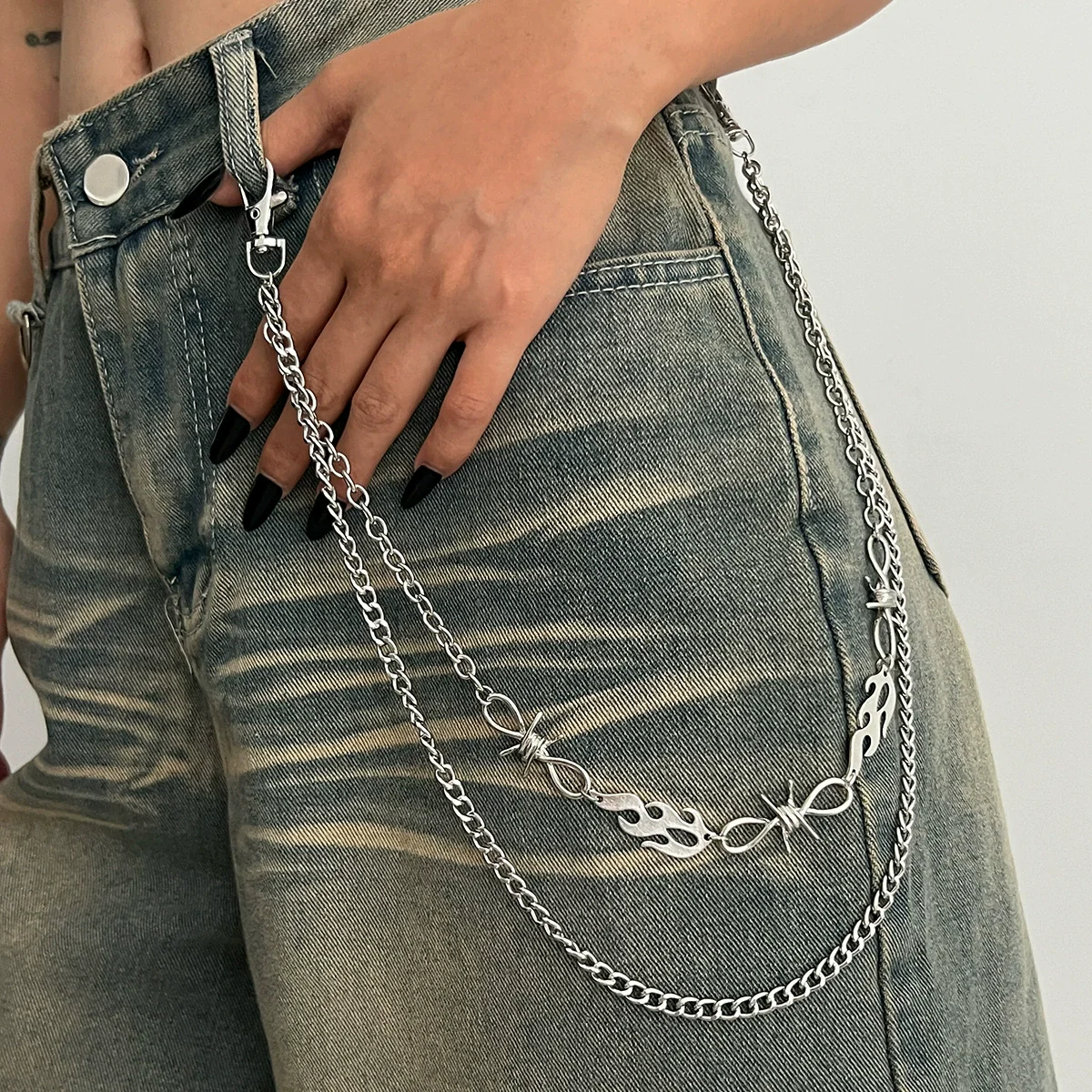 Metal Cross Pendant Pants Chain Punk Style Imitation Pearl Beaded Waist Accessory - Image 10