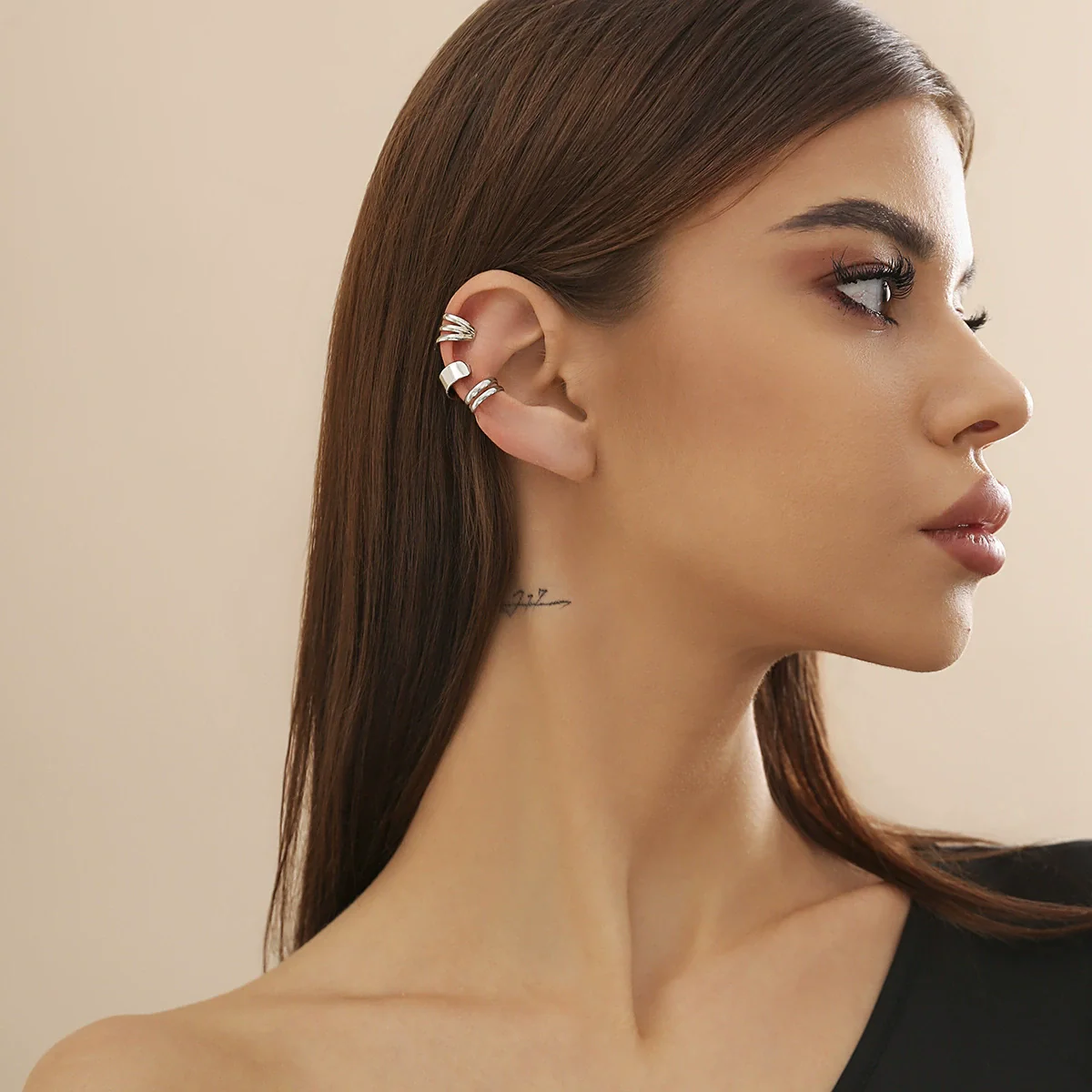 Metal Double Ring Geometric Electroplated Earrings For Women - Image 2
