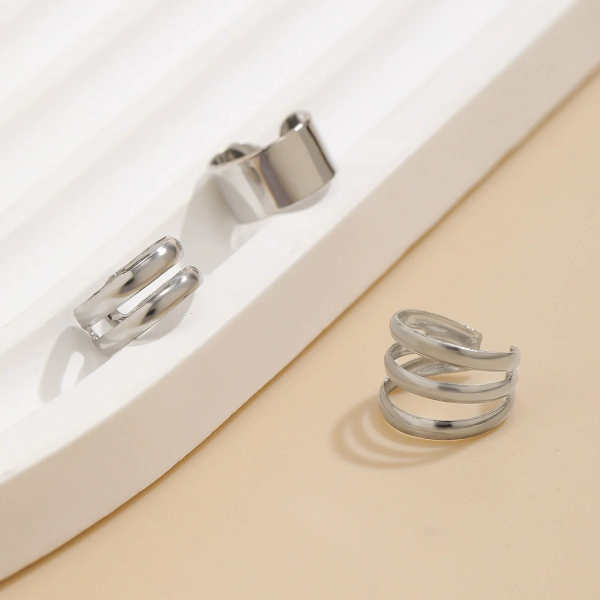 Metal Double Ring Geometric Electroplated Earrings For Women - Image 4