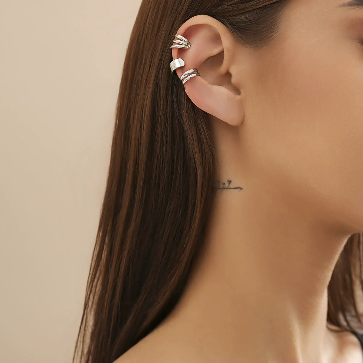 Metal Double Ring Geometric Electroplated Earrings For Women - Image 7